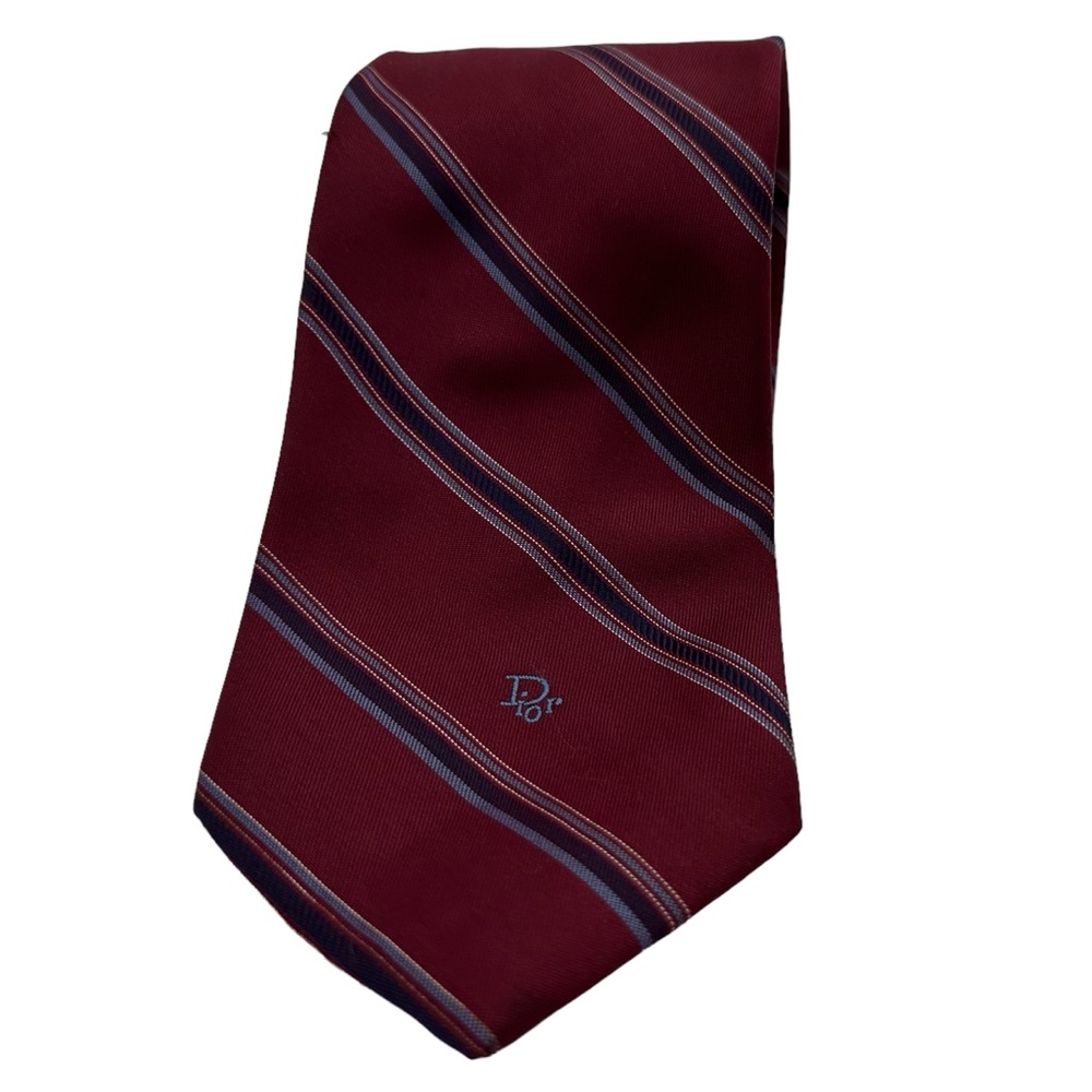 Vintage Christian Dior Red Blue Striped Silk Style Tie